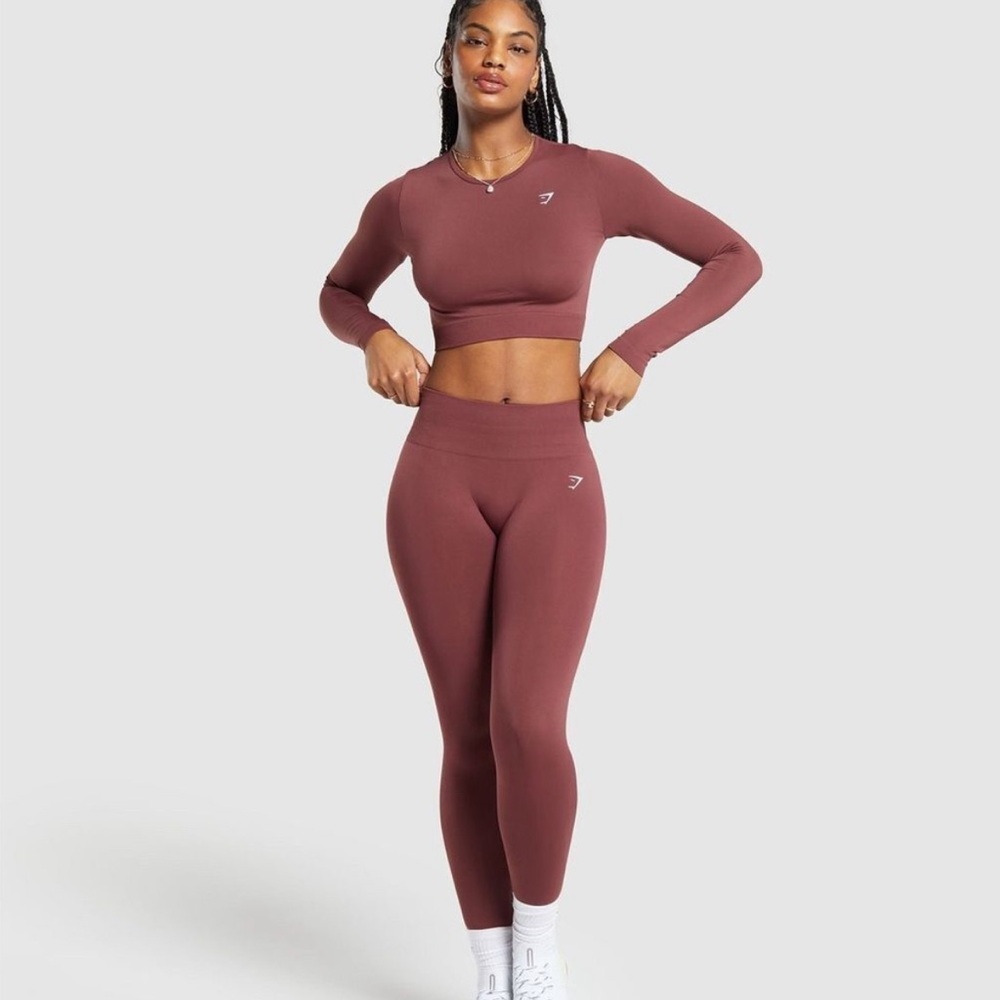 gymshark everyday seamless long sleeve crop top and Leggings Set in Rust